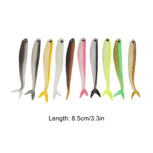 10 Stück weiche Silikonköder 8,5 cm, doppelte Farbe, Angelköder, 2,6 g 2