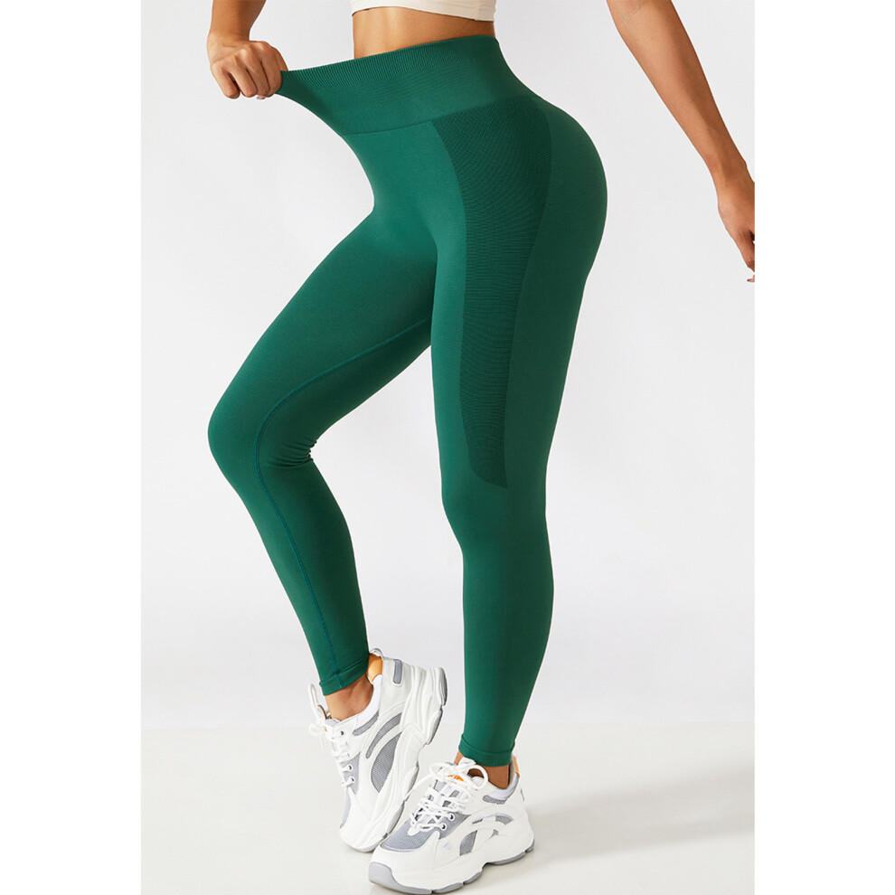 Women's High Waist Seamless Yoga Leggings, Green, Size L-image-OPC-PMHMN68-NEW