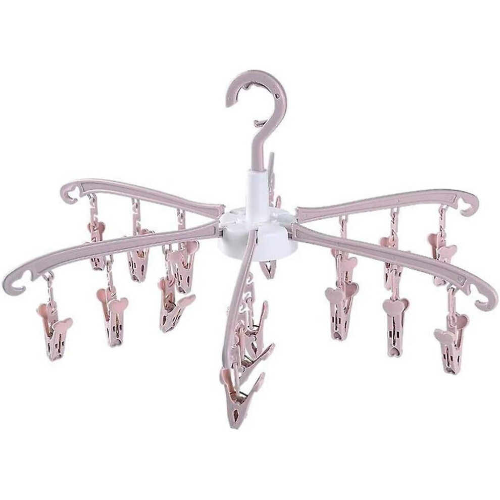 Kikidex (As Show, One Size) Flm Clips Folding Dryer - Portable Folding Clothes Dryer Clothes Rack With 18 Clips For Socks And Underwear, Pink
