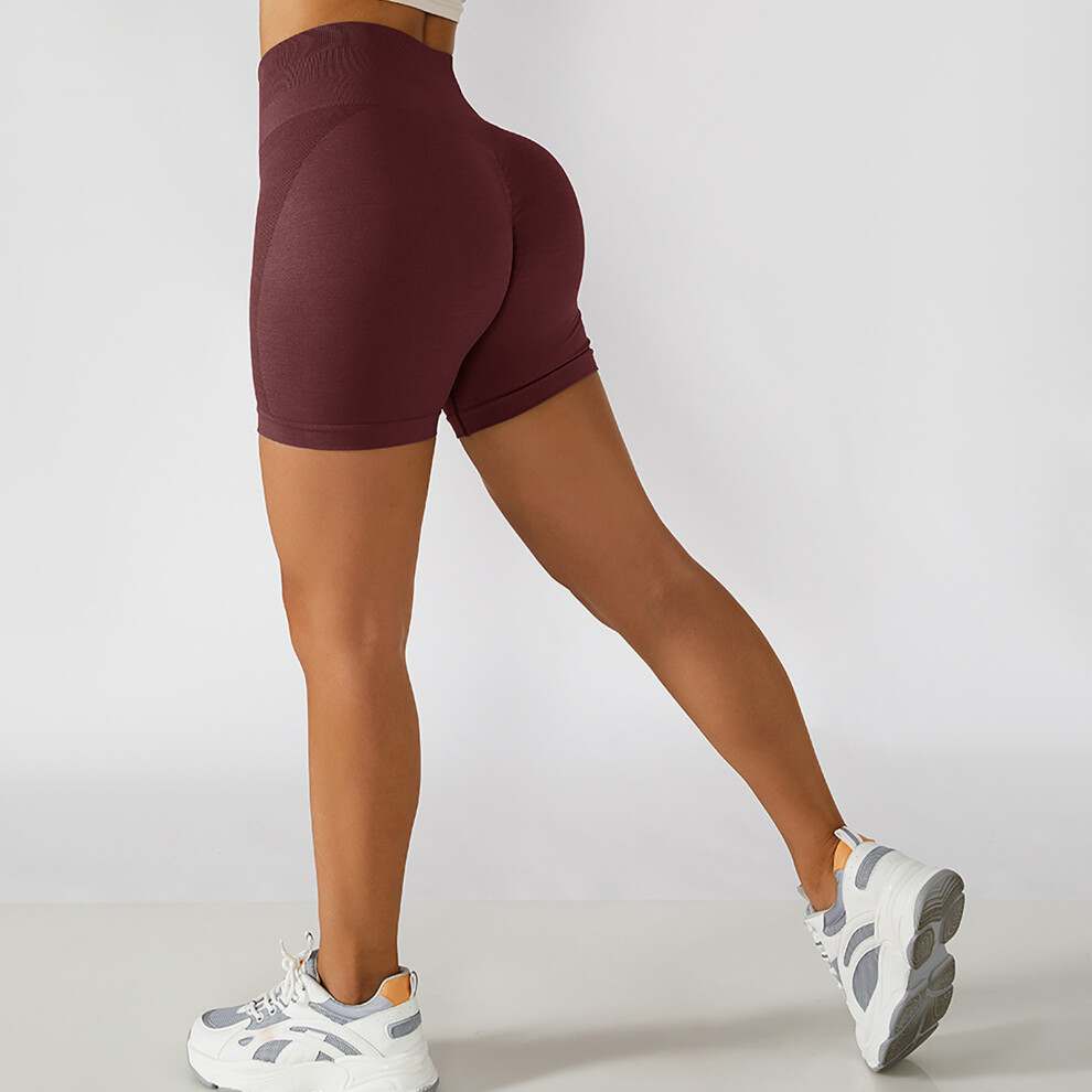 Women High Waist Seamless Yoga Shorts Tummy Control Maroon M-image-OPC-PMHMZBW-NEW