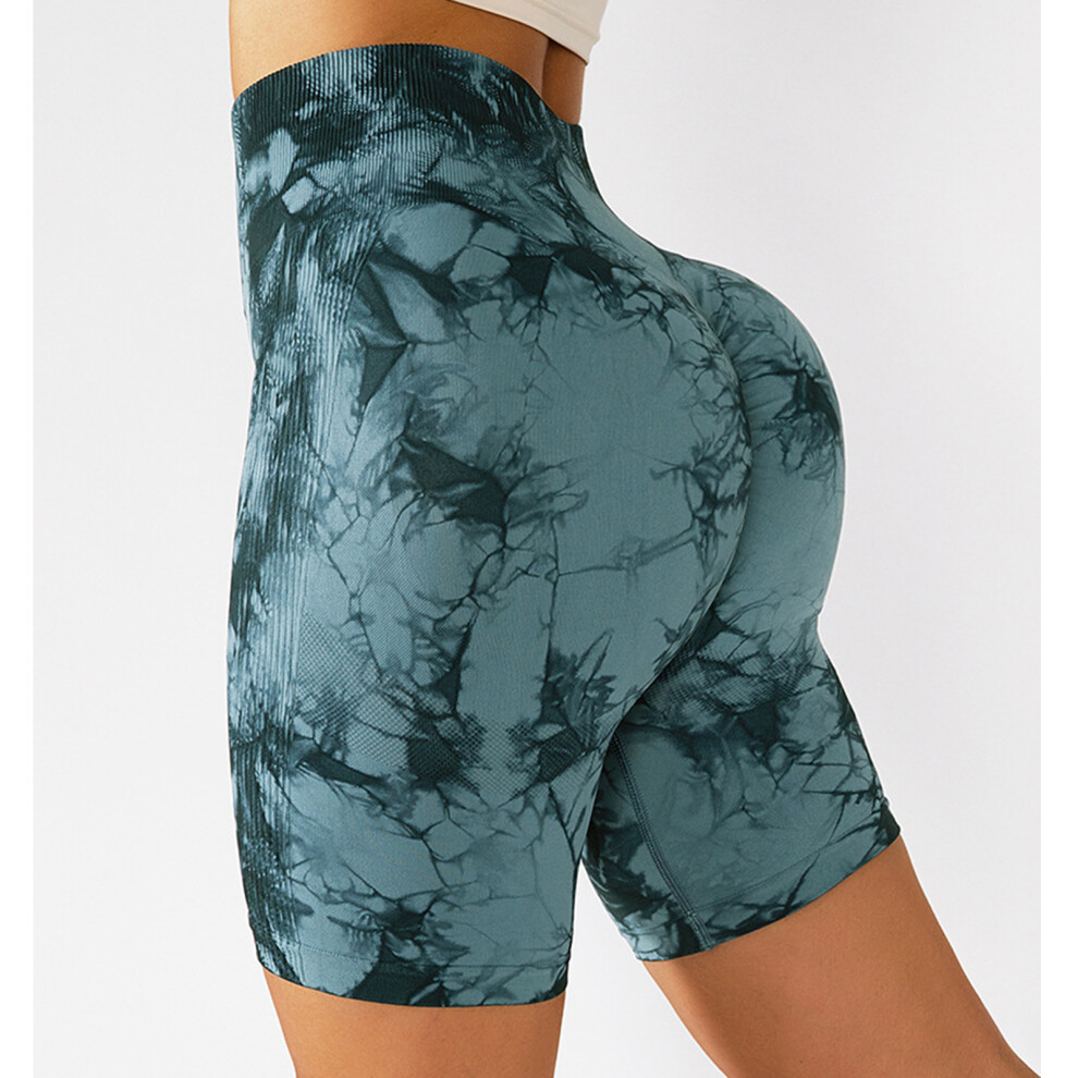 Women High Waist Tummy Control Tie-Dyed Seamless Yoga Shorts Blue L-image-OPC-PMHNXM9-NEW