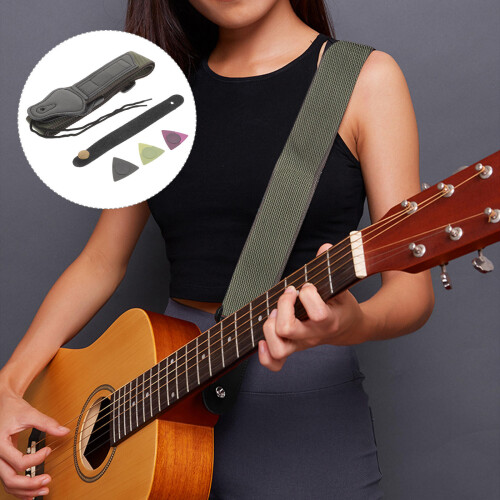 1Set Durable Green Cotton Guitar Strap with Picks Creative Design 2