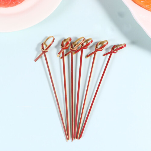 200 Stuks 12 Cm Verdikte Cocktailprikkers Bamboe Rood 2