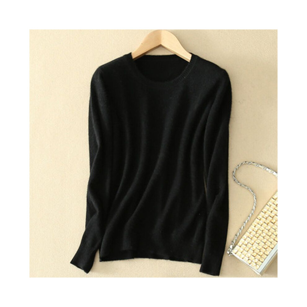 (Black, 3XL) Cashmere Loose Womens Pullover Crew Neck Knit Sweater Cardigans Jumpers Slim