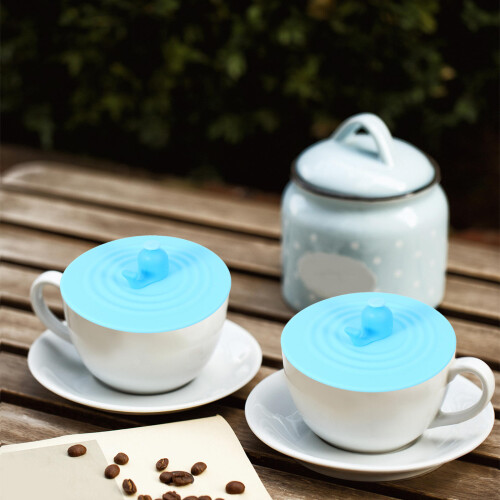 2Pièces Couvercles Silicone Antifuite Pour Mug Bleu Décor 1