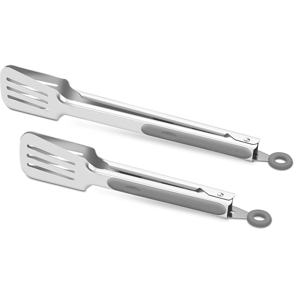 Kikidex (As Show, One Size) Premium 304 Stainless Steel Barbecue Turners, Heavy Duty Non-Stick Bbq Cooking Kitchen Tongs, 9" And 12" Grey