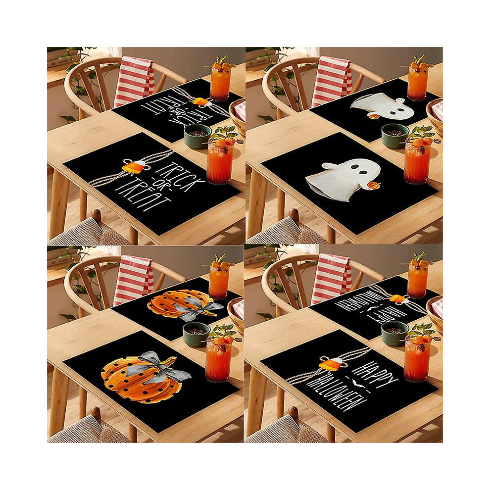 Kikidex (As Show, One Size) 4Pcs Halloween Placemats, Cotton Linen Placemats 30M X 45Cm, Washable Kitchen Table Mats Black