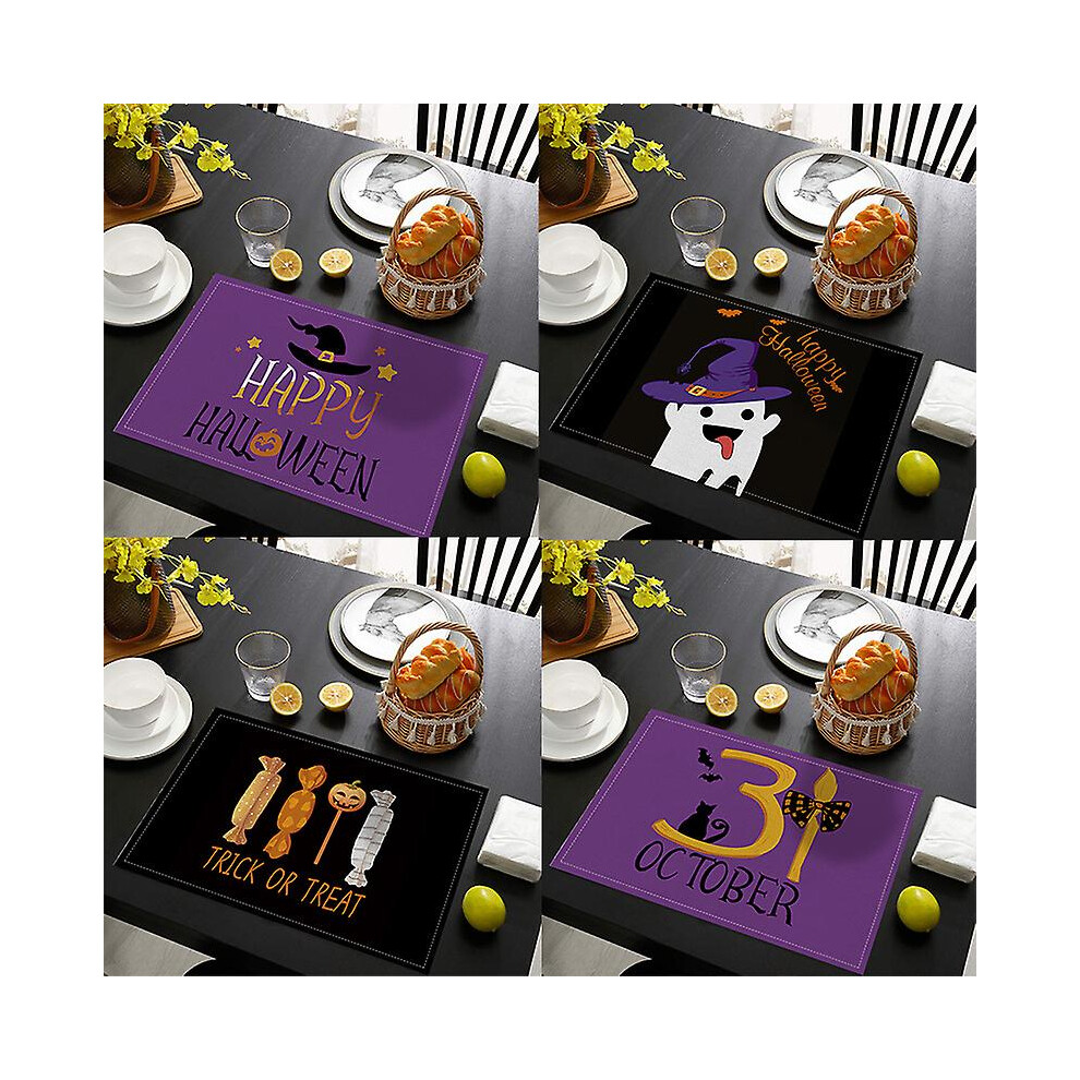 Kikidex (As Show, One Size) Halloween Placemats 4 Pieces, Cotton Linen Placemats 30Mx45c, Washable Kitchen Table Mats