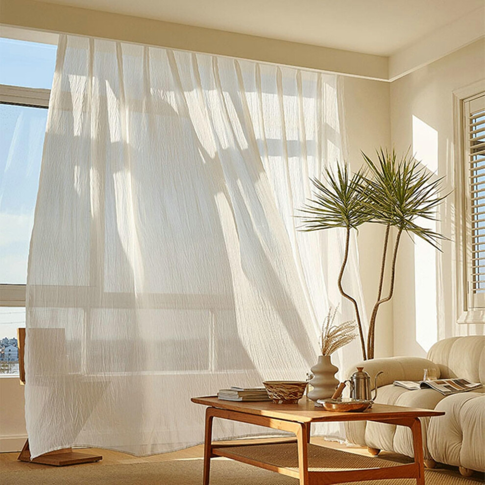 White Tulle Curtains with Eyelets Crumpled Texture Transparent Voile Polyester 132 x 214 cm 2 Pack-image-OPC-PMHTHQT-NEW