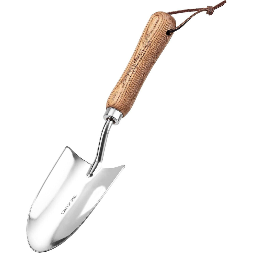 Kikidex (As Show, One Size) Garden Hand Trowel, Stainless Steel Hand Shovel For Gardening, Garden Spade With Wooden Handle For Transplanting, Digging, Weeding