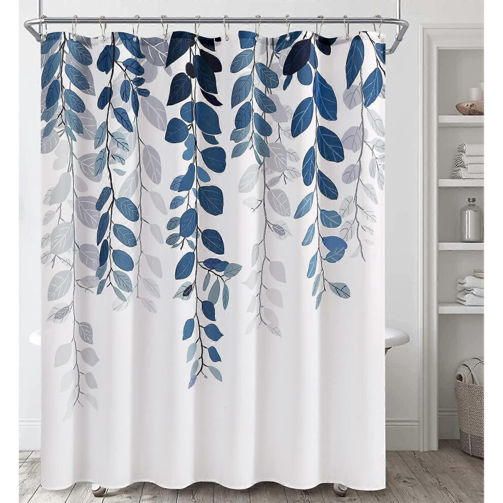 Kikidex (As Show, One Size) Shower Curtain For Bathroom Top Floral Watercolor Leaves Shower Curtain Rustic Plant Fabric Bathroom Decor 72X72 Blue