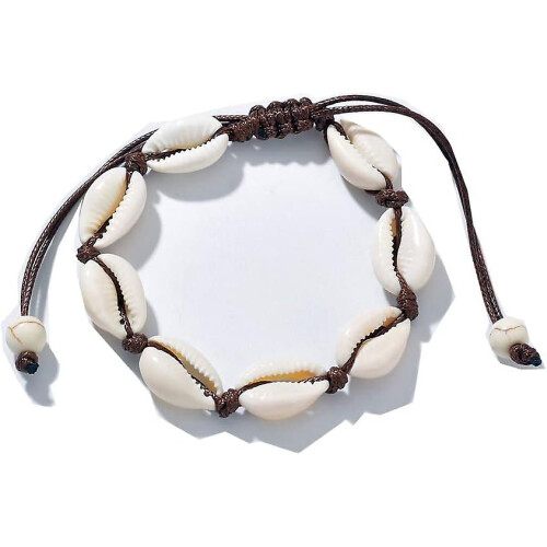 (As show, One size) Shell bracelet, hand braided adjustable anklet
