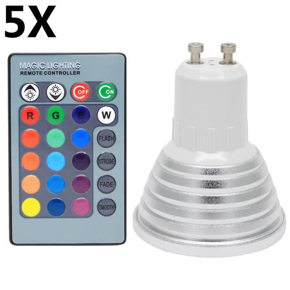 Kikidex (As Show, One Size) 5X Gu10 Color Bulb 3W Rgb Led Bulb Multicolor Bulb 16 Color Changing Ac85-265V With Infrared Remote Control Light