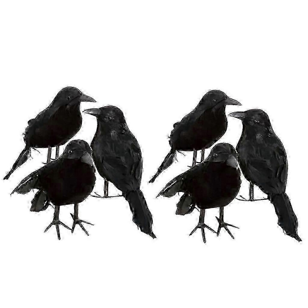 Kikidex (As Show, One Size) 6 X Halloween Decoration Crow Artificial Raven Crow With Feathers Blac - Ja