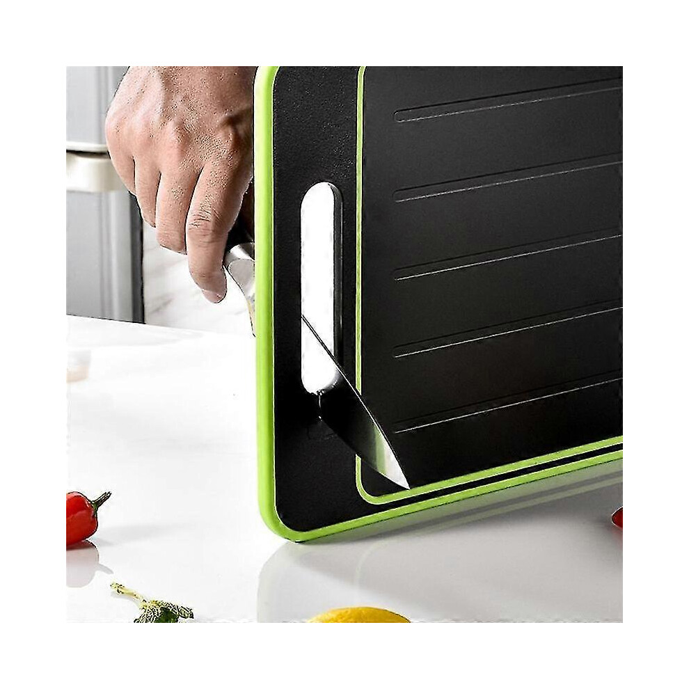 Kikidex (As Show, One Size) Chopping Board With Defrosting Function - Twin Pack - 3X Faster -With Integrated Knife Sharpener An