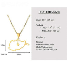 (As show, One size) Fashion Stainless Steel Afghanistan Map Pendant Necklace Unisex Jewelry Titanium Steel Heart Map Accessory