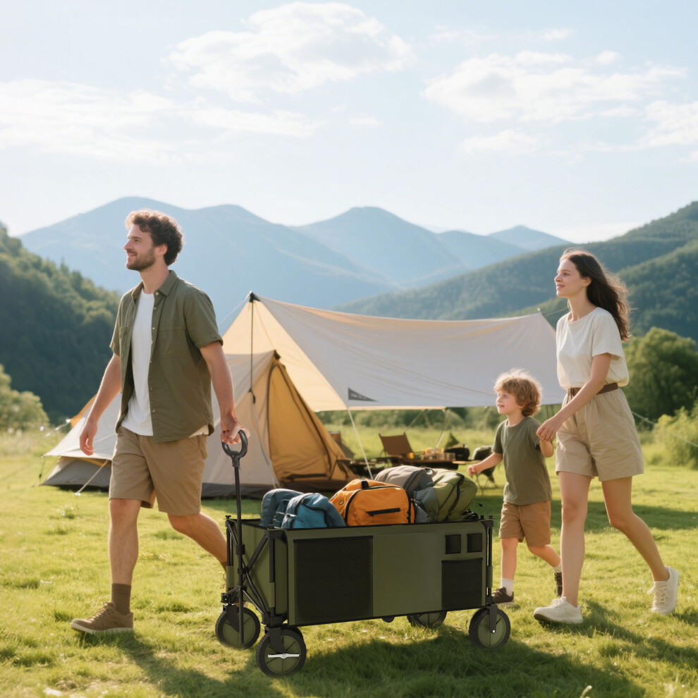 Outsunny Folding Wagon Garden Cart Collapsible Camping Trolley For Outdoor