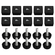 (As show, One size) 10 Pieces Adjustable M8 Thread Furniture Foot & 3x3cm Square Table Leg Plug End
