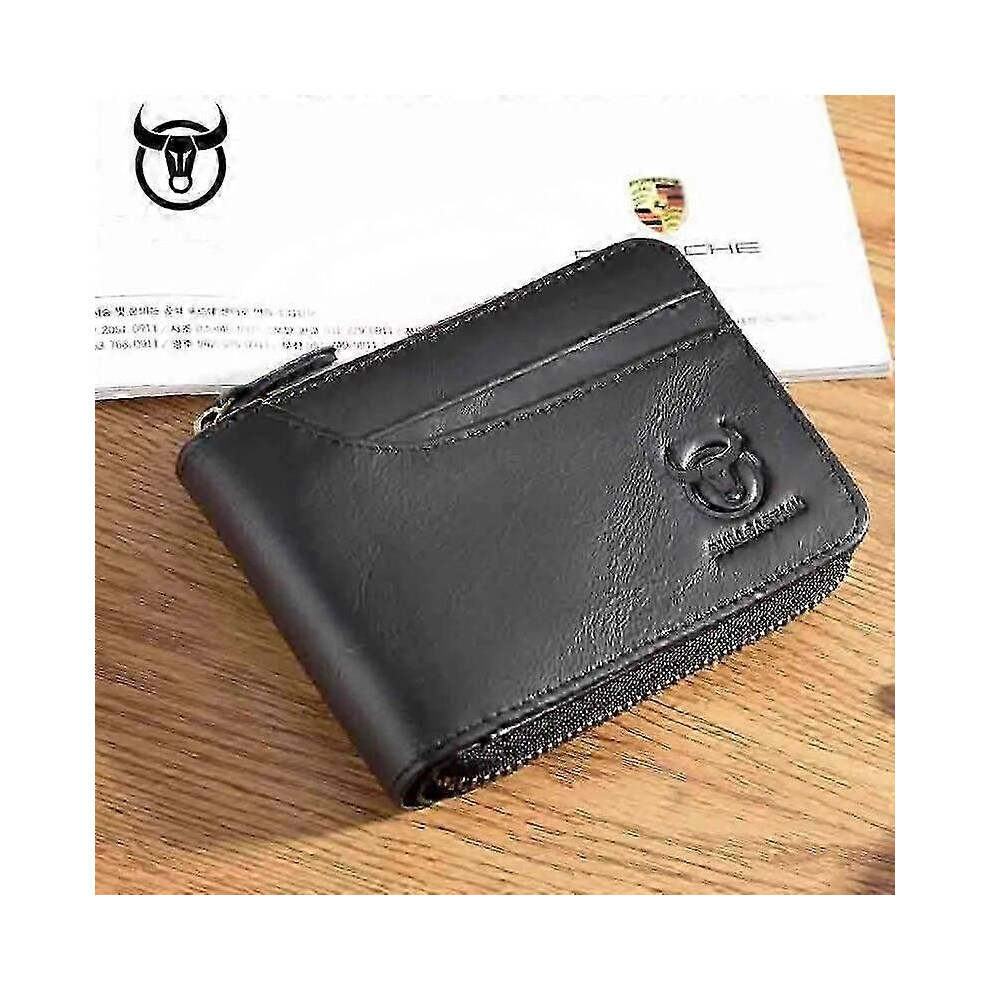 Kikidex (As Show, ) Bullcaptain Rfid New Men's Wallet Leather Coin Purse Designer Brand Wallet Clutch Leather Wallet Men's Wallet Card Holder Black