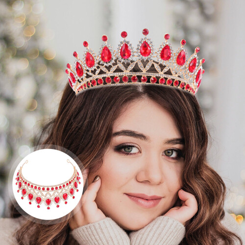 1Pièces Couronne Rouge Cristal Élégante Pour Mariage 2