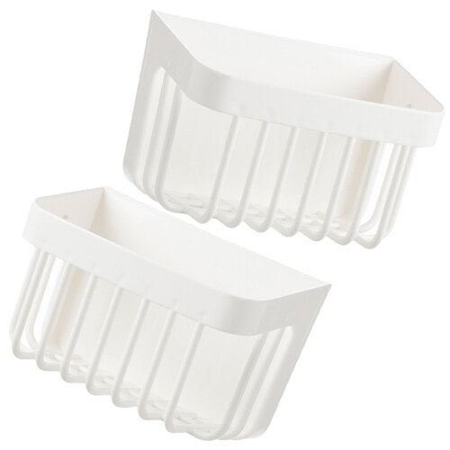 2Pcs Self Adhesive Bathroom Shower Organizer White Wall-Mounted Rack 2