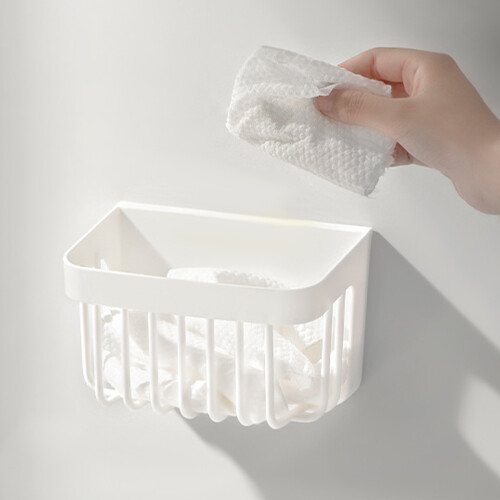 2Pcs Self Adhesive Bathroom Shower Organizer White Wall-Mounted Rack 1
