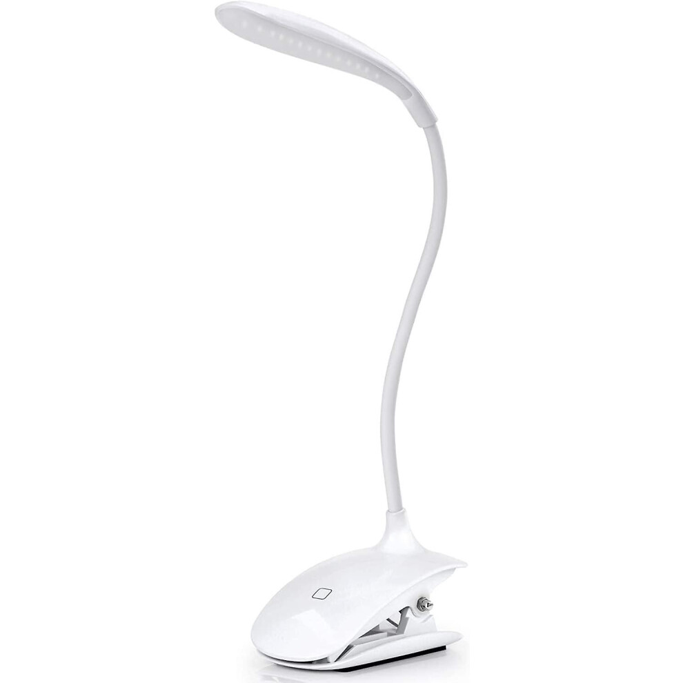 Kikidex (As Show, One Size) Led Reading Light For Book - Rechargeable Clip Desk Lamp With Usb Cable, 3 Brightness Levels To Choose From - White