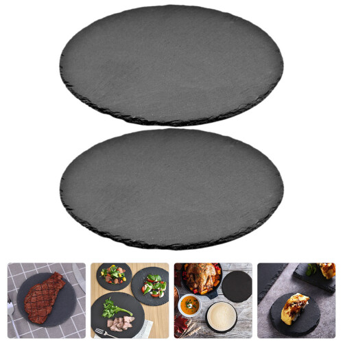 2Pcs Restaurant Steak Plate Multi Function Dessert Tray Slate Board 2