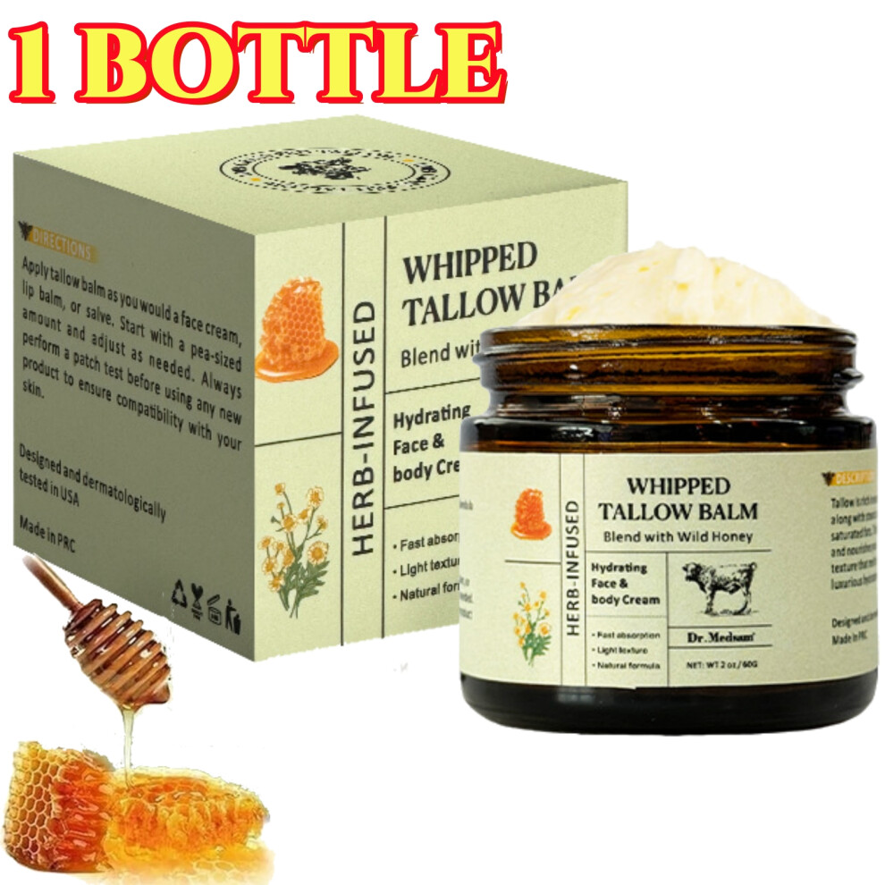 Cream Beef Tallow For Skin - Organic Grass-Fed Whipped Beef Tallow And Honey Balm, Face & Body