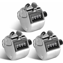 (As show, One size) 3 Pieces Hand Counter 4 Digits Pass Counter for People Counter, Golf Sport, Trainer School