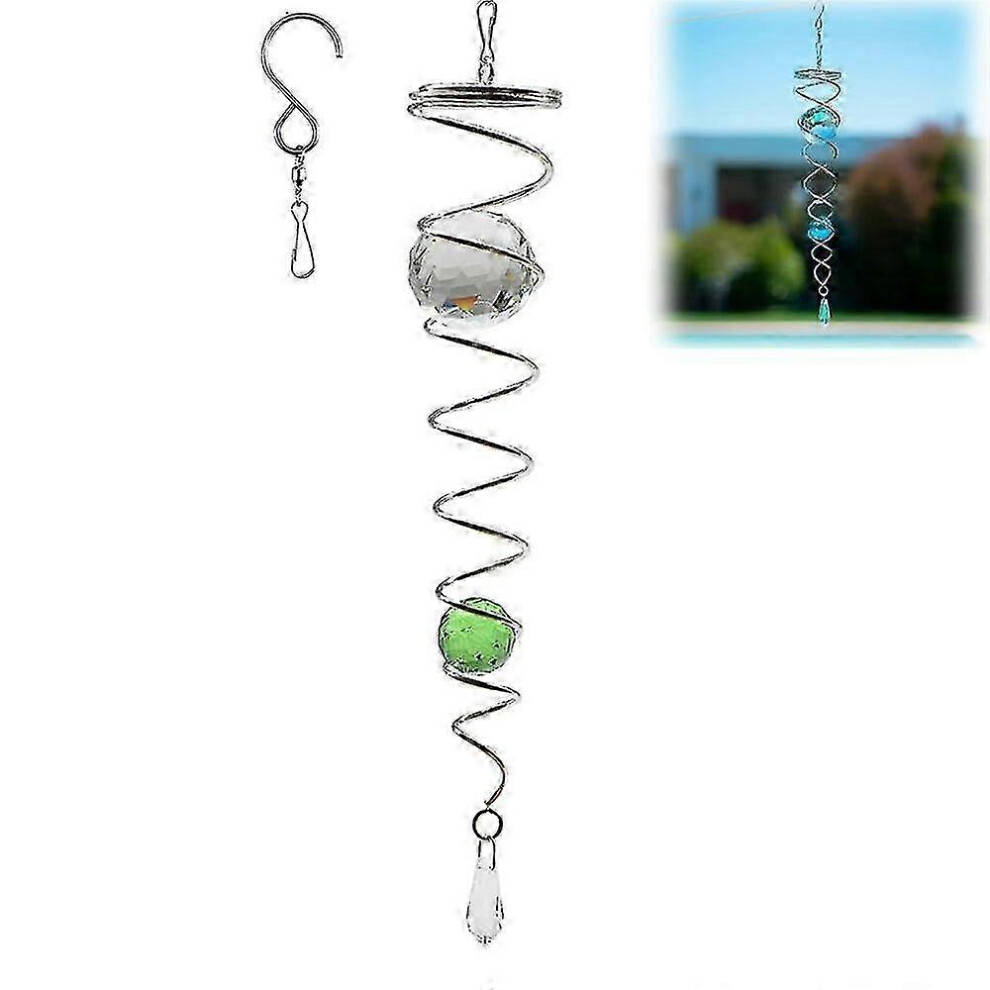 Kikidex (As Show, Light ) Gazing Ball Spiral Tail Wind Spinner Stabilizer, Hanging Crystals Gazing Ball Windbell, Indoor Outdoor Garden Decoration Blue