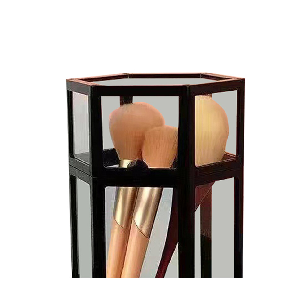 Portable Waterproof Makeup Brush Holder Organizer, Black Hexagon Design