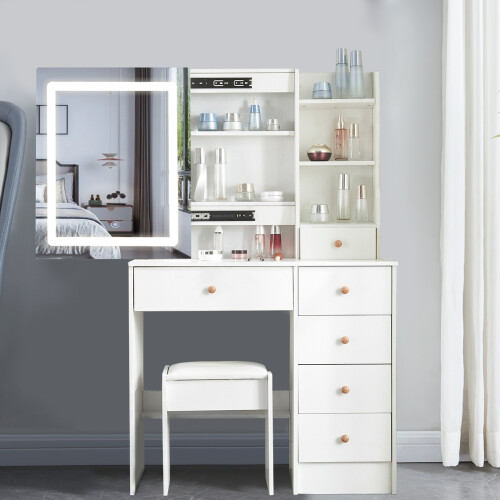 Vanity Desk Dressing Table with LED Lighted Mirror