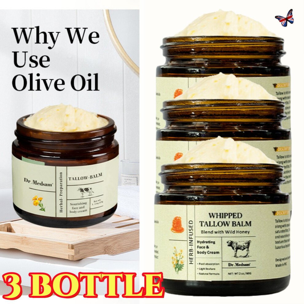Cream 3X Beef Tallow For Skin - Organic Grass-Fed Whipped Beef Tallow And Honey Balm, Face & Body