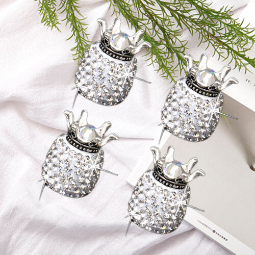 4 Delar Kronformade Bildäckstäcker Diamantdesign Ljusreflekterande Vit 2