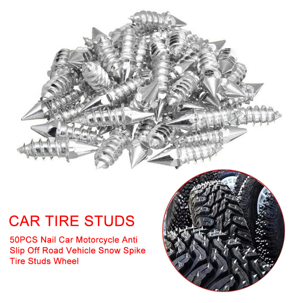 50Pcs Snow And Ice Tyre Rivets Anti Slip Spikes For Car Motorcycle Off Road Use Silver 9351356685771