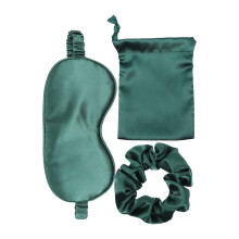 3Pcs Green Silk Sleeping Mask Set with Eye Cover and Storage Bag