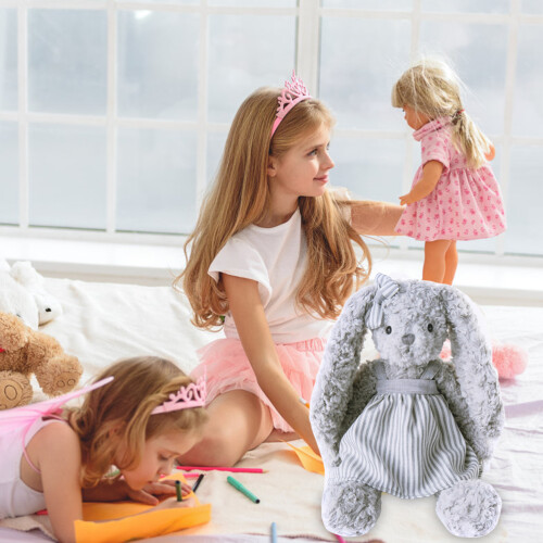 Conejo de peluche gris relleno de algodón de 30 cm