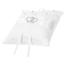double heart 10x10cm ring bearer pillow with satin ribbons white