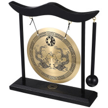Gong Med Träkloss Ornamenterad Kinesisk Handgjord