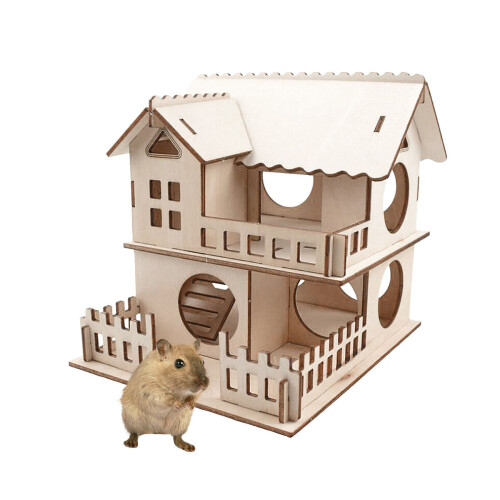 Träkoja För Hamster Älskvärd Tvålagad Villa Med 1
