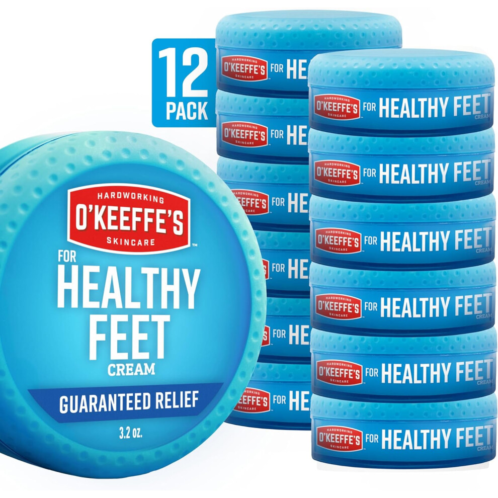 O'Keeffe's for Healthy Feet Foot Cream | Extremely Cracked, Dry Feet, Repairing Skincare, Instantly Boosts - 3.2 oz Jar (12 Pack)