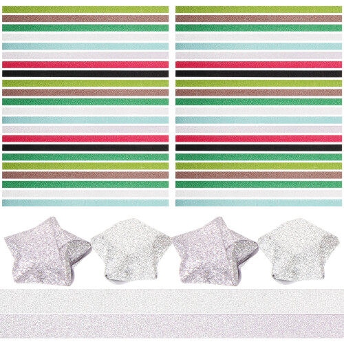 320 Pcs Glitter Origami Vikpapper Regnbåge Femuddig