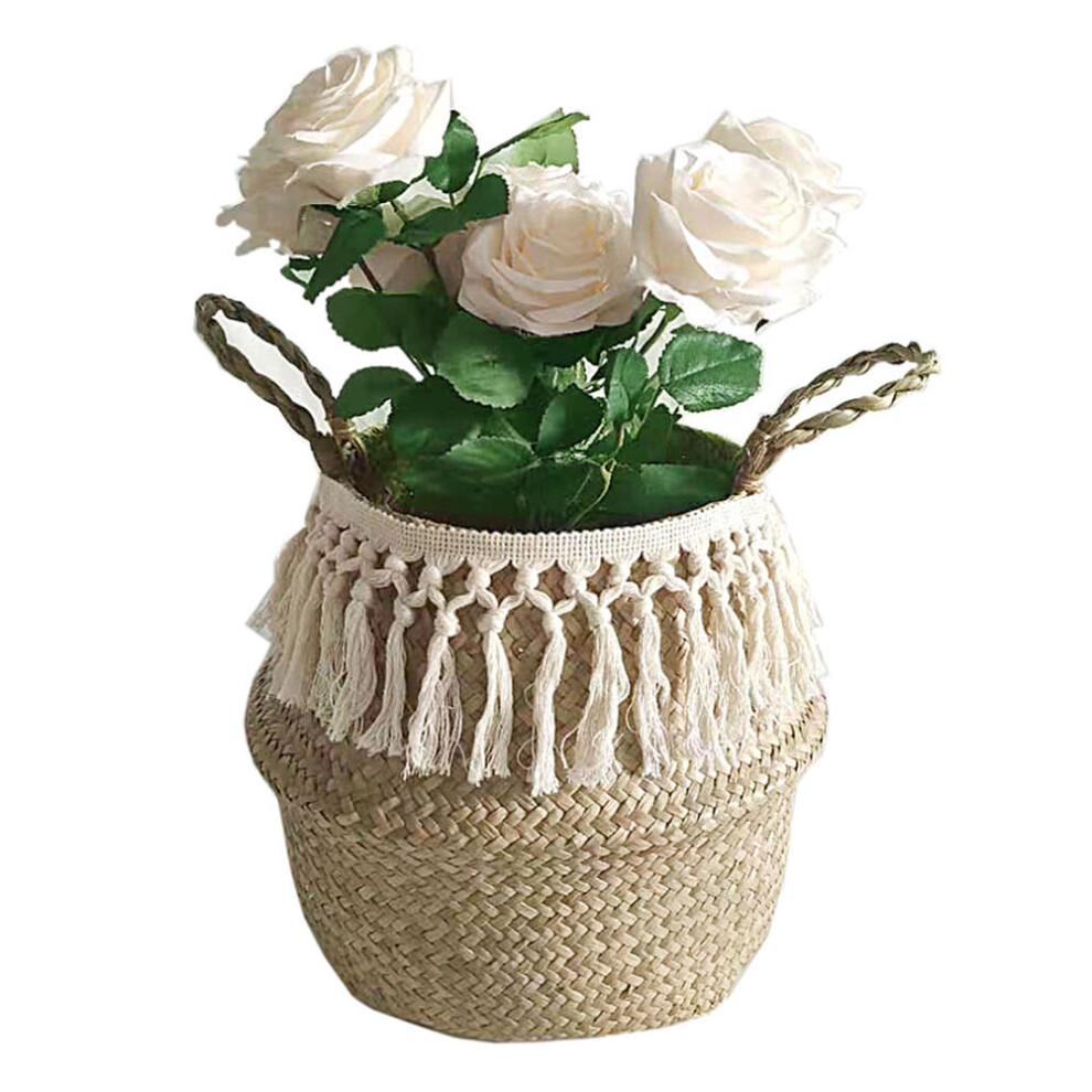 Natural Seagrass 15L Storage Basket Foldable Woven Handmade Straw Laundry 8491356692445