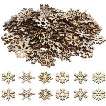 100Pcs Sorterade Träbitar Mönster Julens Snöflingor Hantverk Beige