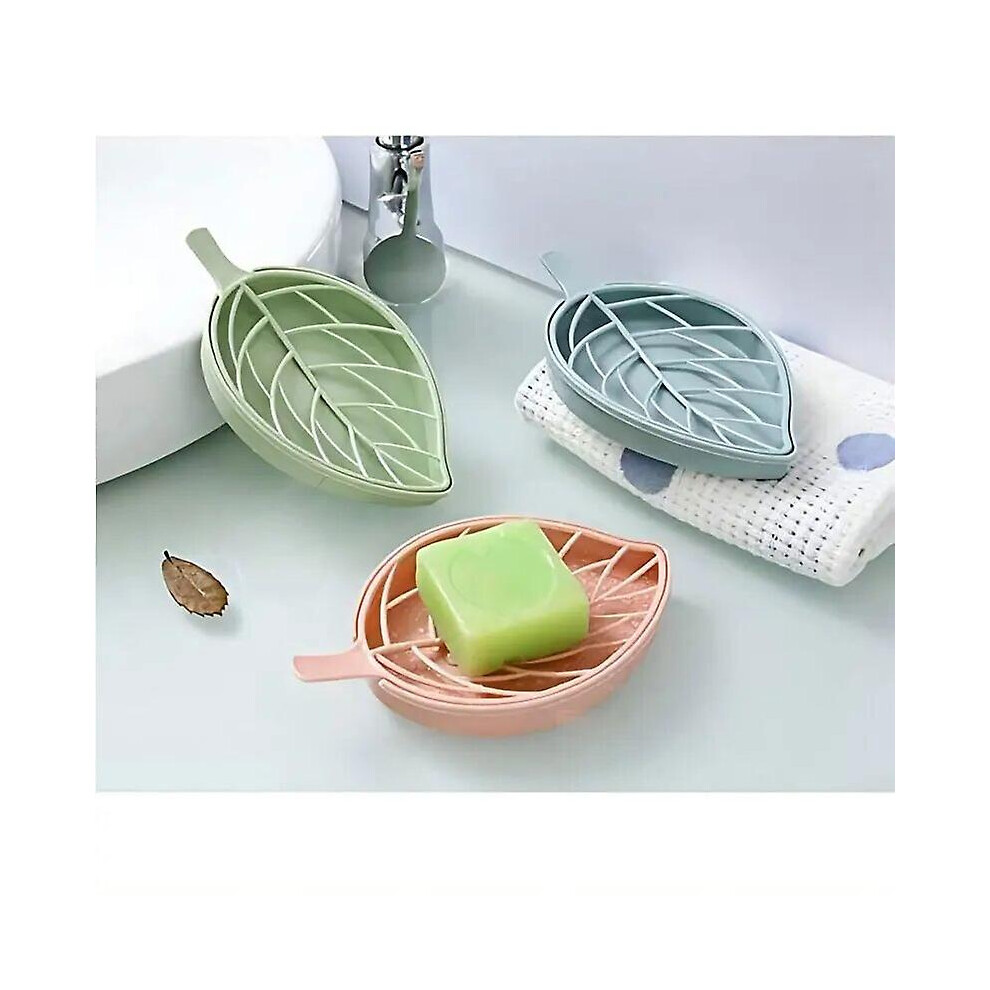 Kikidex (As Show, One Size) Multifunctional Portable Double Layer Soap Dish Creative Bathroom Leaf Soap Dish Bathtub Holder 3Pcs