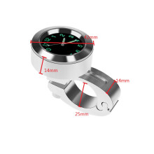 Waterproof 22-25mm Aluminum Handlebar Clock with Silver/Black Finish