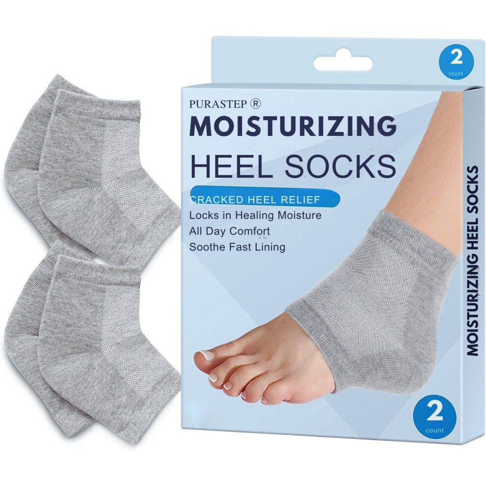 Purastep Silicone Gel Heel Socks for Dry Hard Cracked Heels Repair, Foot Care Support Cushion (Gray)-image-OPC-PMJ6KT6-NEW
