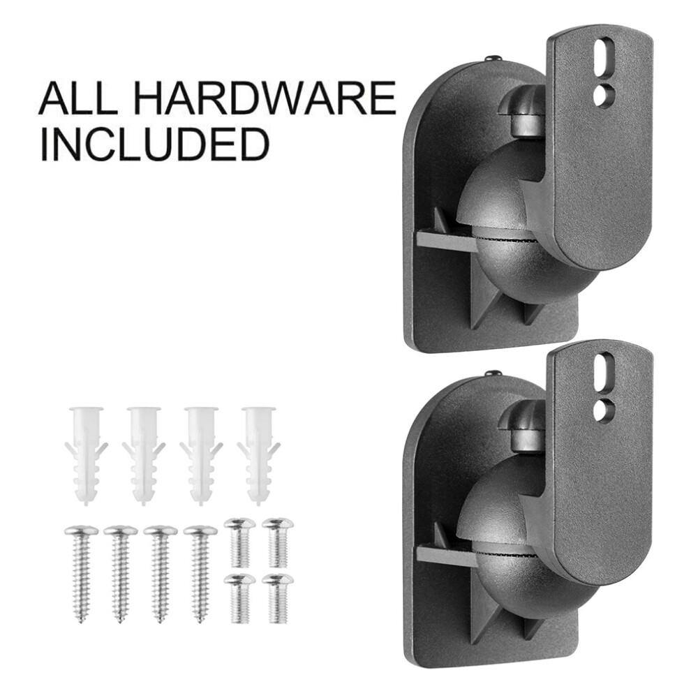 2 Pcs Adjustable Nylon Wall Brackets For Bookshelf & Surround Sound Speakers Black 8751356702972