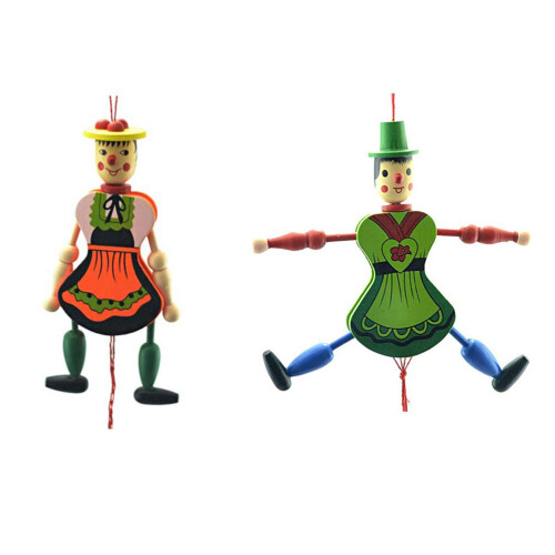 4pcs Wooden Pull String Puppet Dolls, Funny Hanging Decorations, 18x5cm
